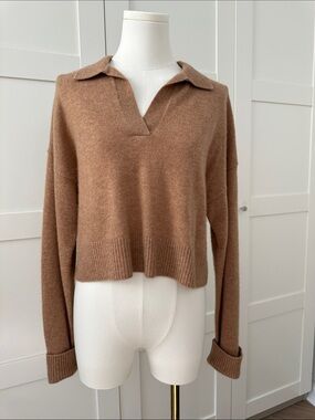Reformation V-Neck Sweater in Warm Tan